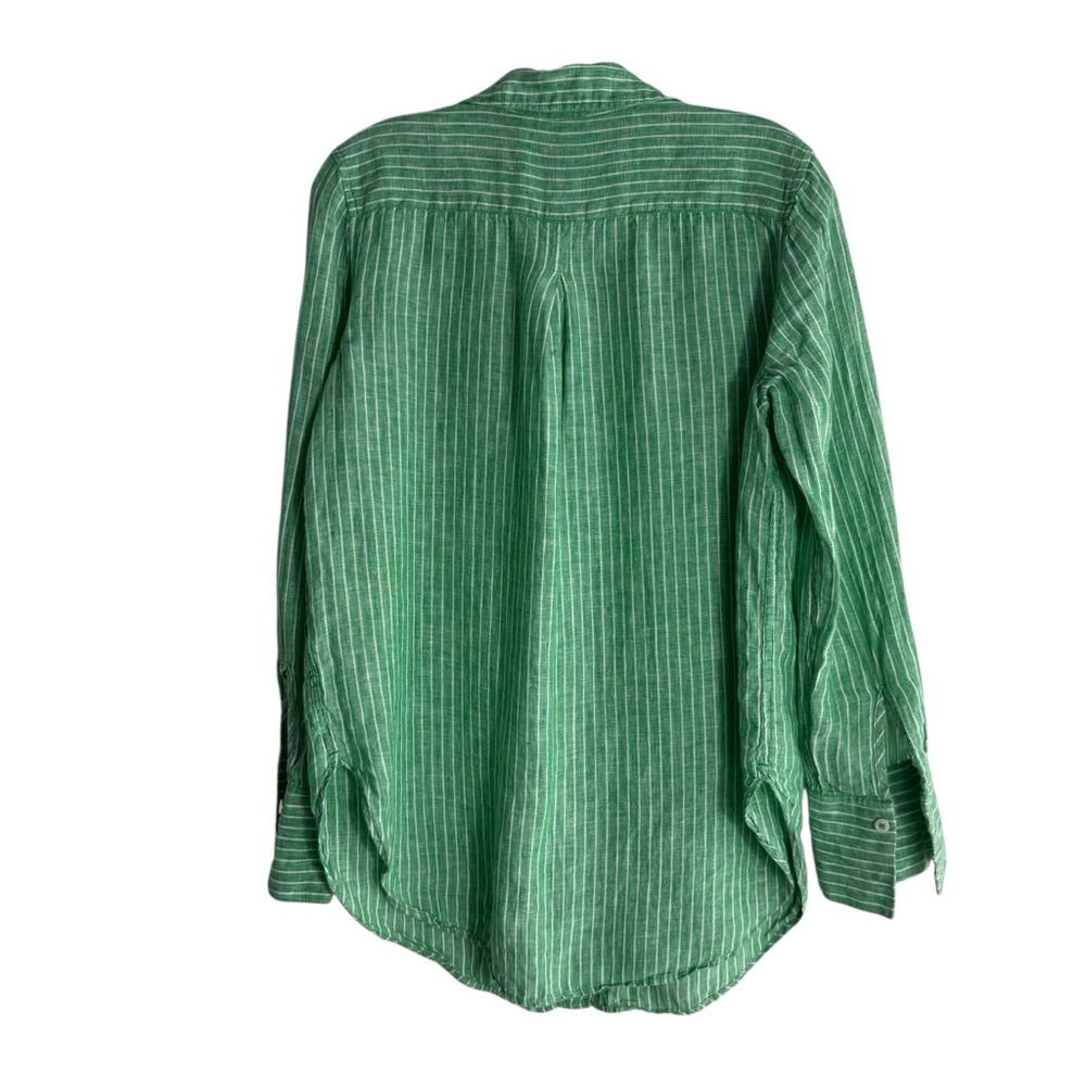 TALBOTS 100% Linen Firefly Striped Button Down Shirt in Green/White Size Small - Picture 3 of 10